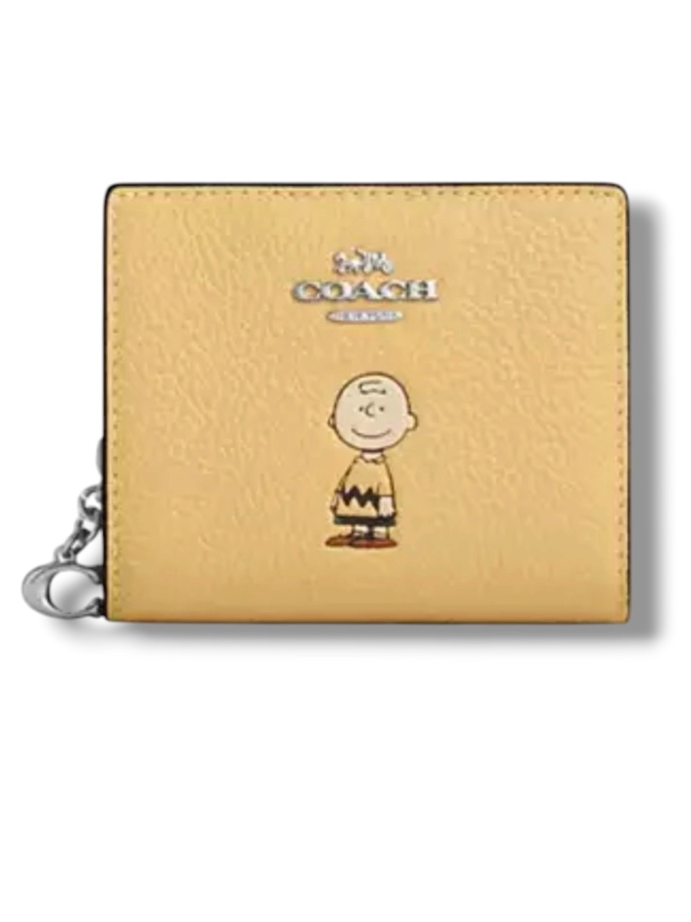 Coach X Peanuts Charlie Brown Yellow Leather Snap Wallet with Charm NWOT